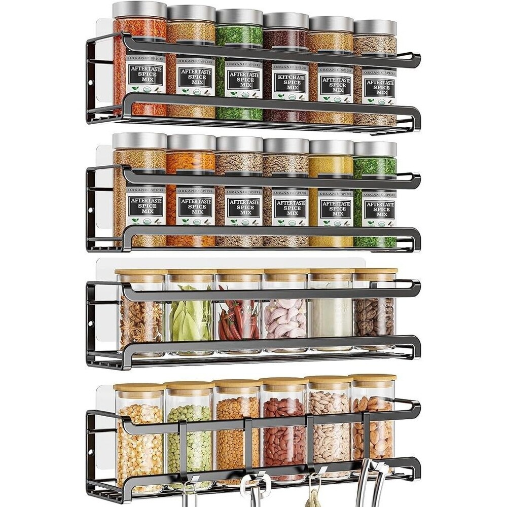 Spice Rack Wall Mounted 4 Pack, for Spice Jars & Seasonings,Black | 4 Removalble
